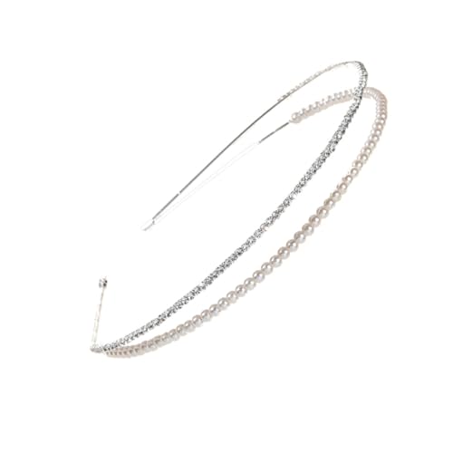 BAZEITFLOW Rhinestone Haarschmuck Perlen Haarreif Doppelreihig Eleganter Stirnband Damen Party Hochzeit Braut Mädchen Head Loop Zubehör von BAZEITFLOW