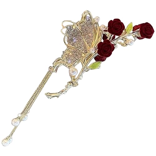 BAZEITFLOW Rote Haarklammer mit Schmetterlingen Robuste Metall Haarspange für Damen Vielseitiger Haarschmuck für Hochzeit Büro und Alltag Langlebiger Blumen Krallenclip von BAZEITFLOW