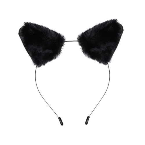 BAZEITFLOW Schwarzes Flauschiges Stirnband mit Tierohren Elastisch Leichter Haarreif für Damen Geeignet für Karneval Kostümpartys Maskenbälle Festliche Anlässe und Cosplay von BAZEITFLOW