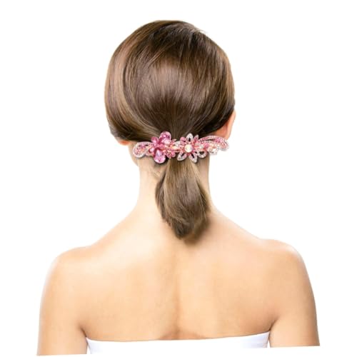 BAZEITFLOW Strass Haarklammer mit Schleifen Design für Damen und Mädchen Rosa Haarspange Modischer Haarschmuck für Party Bankett und Alltag Langlebiges Material Einzigartiger Stil von BAZEITFLOW