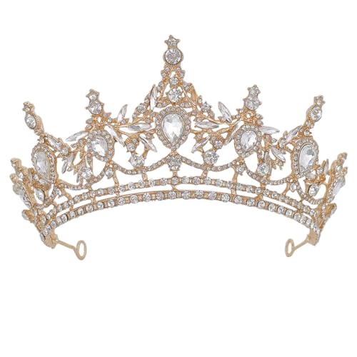 BAZEITFLOW Strasskrone Brautschmuck Hochzeitsdiadem mit Funkelnden Kristallen für Braut und Festliche Anlässe Goldfarbene Haarschmuck Bühne Fotoshooting Accessoire BAZEITFLOW Strasskrone Brautschmuck Hochzeitsdiadem mit Funkelnden Kristallen für Braut und Festliche Anlässe Goldfarbene Haarschmuck Bühne Fotoshooting Accessoire von BAZEITFLOW