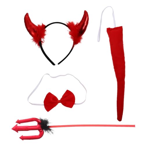BAZEITFLOW Teufelshorn Haarreif Set Teilig Rotes Kunstfell Cosplay Accessoire Halloween Karneval Party Kostüm Zubehör für Damen und Herren von BAZEITFLOW