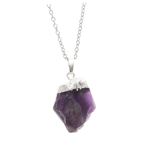 BAZEITFLOW Unregelmäßige Rohstein Halskette Amethyst Anhänger Heilstein für Damen mit Silberfarbener Kette zur Positiver und Emotionalem Gleichgewicht von BAZEITFLOW