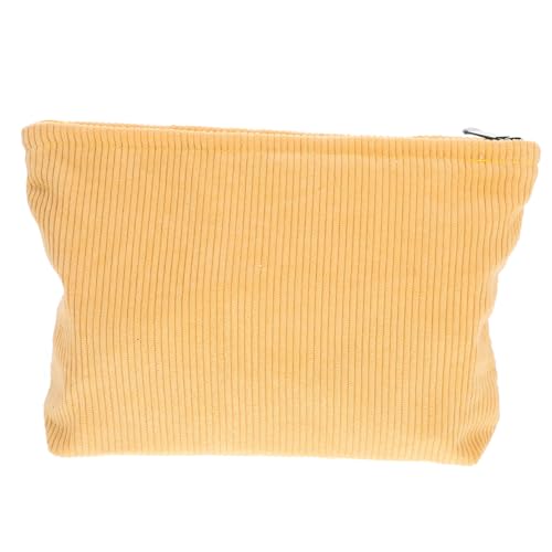 BAZEITFLOW Vintage Make-up Tasche aus Weichem Cord Große Kosmetiktasche mit Reißverschluss Geräumige Schminktasche für Damen Praktische Reise Makeup Pouch Stylischer Kulturbeutel in Gelb von BAZEITFLOW