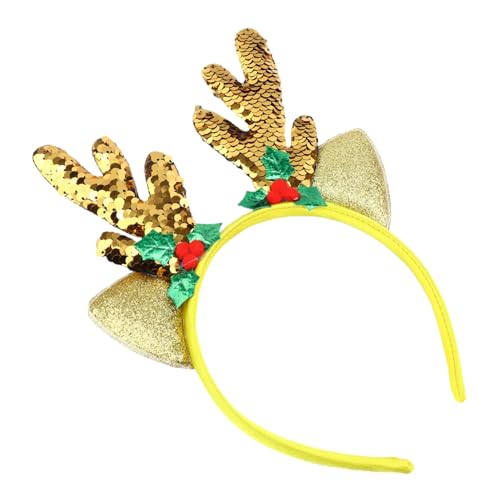 BAZEITFLOW Weihnachtlicher Haarreif mit Goldfarbenem Geweih und Elchohren Farbige Pailletten Auffälliger Haarschmuck für Frauen für Weihnachtsfeiern Cosplay und Partyaccessoire von BAZEITFLOW
