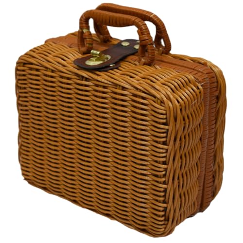 BAZEITFLOW Woven Kosmetik Organizer Tragbarer Multifunktionaler Schminkkoffer Vintage Aufbewahrungsbox Klein mit Innenfutter für Kosmetik und Picknick von BAZEITFLOW