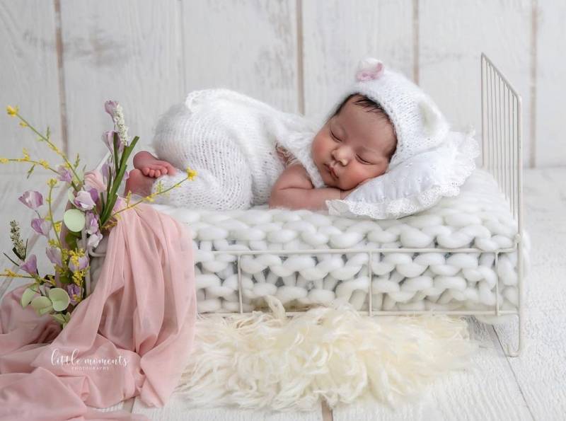 Kätzchen, Bär Oder Hase Mütze Und Strampler Neugeborene Mädchen Foto Outfit Neutrale Requisite Strick Junge von BAprops