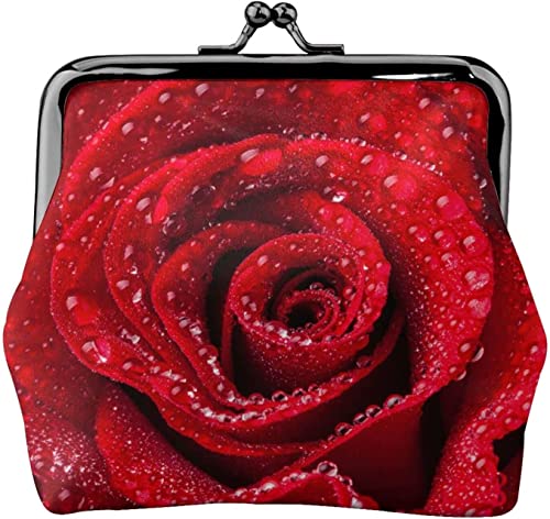 Love Red Rose Blumenmuster Damen Ledergeldbörse, Kleingeldbeutel mit Verschluss, Geldbörse für Mädchengeschenk von BAtlam