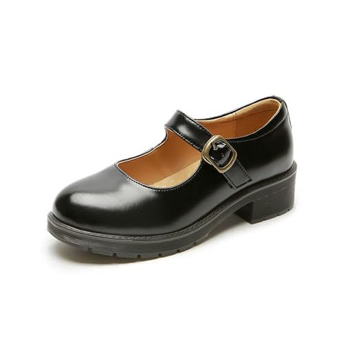 BB BEROBELLO FASHION IS AN ATTITUDE Damen Vintage Schwarz/Braun Mary Jane Flats JK Uniform Kleid Schuhe, Schwarzer Absatz: 4,5 cm, 39 EU von BB BEROBELLO FASHION IS AN ATTITUDE