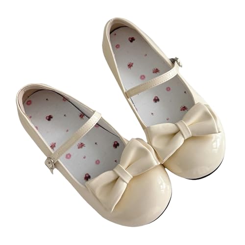 BEROBELLO Damen Lolita Schuhe Niedlich Mary Jane Flache Schuhe Bowknot Runde Zehen Party Kleid Schuhe, Glänzend cremig, 37.5 EU von BB BEROBELLO FASHION IS AN ATTITUDE