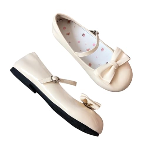 BEROBELLO Damen Lolita Schuhe Niedlich Mary Jane Flache Schuhe Bowknot Runde Zehen Party Kleid Schuhe, Glänzend cremig, 4 von BB BEROBELLO FASHION IS AN ATTITUDE