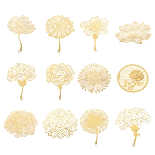 Beadthoven Filigrane Blumen-Charms aus Messing, 18 Karat Gold, Lotusrose, Gänseblümchen, große Anhänger, geätzte Metallverzierungen, hohle Charms für Schmuckherstellung, Ohrringe, Lesezeichen Beadthoven Filigrane Blumen-Charms aus Messing, 18 Karat Gold, Lotusrose, Gänseblümchen, große Anhänger, geätzte Metallverzierungen, hohle Charms für Schmuckherstellung, Ohrringe, Lesezeichen von BB Beadthoven