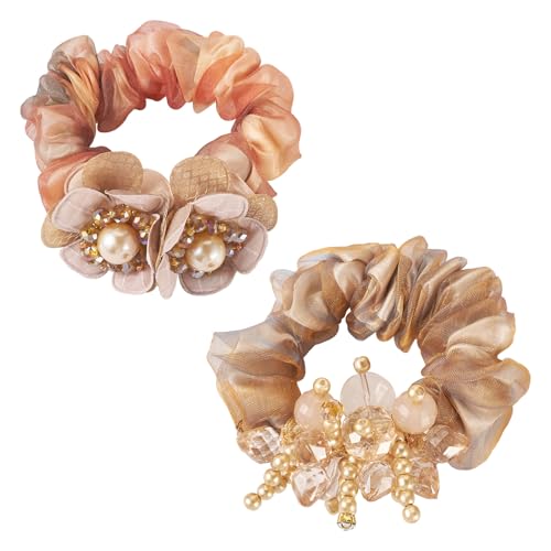 Beadthoven Organza-Haargummis, Satin-Haargummis, 2 Farben, schicker Satin, Pferdeschwanz, Haarwickel, elastische Haarbänder, Pferdeschwanz-Halter für Damen und Mädchen, Sandbraun Beadthoven Organza-Haargummis, Satin-Haargummis, 2 Farben, schicker Satin, Pferdeschwanz, Haarwickel, elastische Haarbänder, Pferdeschwanz-Halter für Damen und Mädchen, Sandbraun von BB Beadthoven