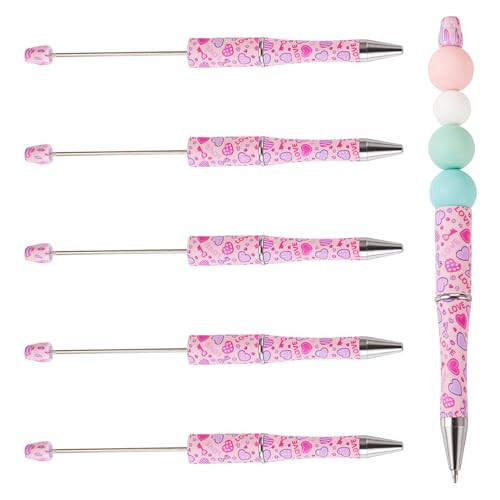 Beadthoven Perlenstifte mit Herzmuster, Kunststoff-Kugelschreiber für Heimwerker, personalisierter Stift, Geschenk, Tintenroller für Damen, Büro, Schulbedarf, Perlrosa, 5 Stück Beadthoven Perlenstifte mit Herzmuster, Kunststoff-Kugelschreiber für Heimwerker, personalisierter Stift, Geschenk, Tintenroller für Damen, Büro, Schulbedarf, Perlrosa, 5 Stück von BB Beadthoven