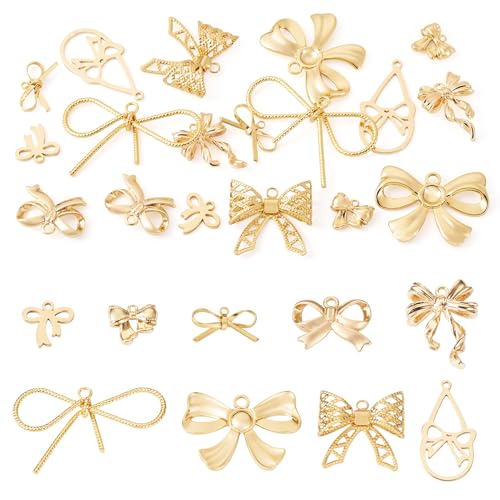 Beadthoven Schleifen-Charm-Anhänger, 9 Stile, 18 Karat vergoldetes Messing, Schleifen-Anhänger, Mini-Anhänger für Schmuckherstellung, Ohrringe, Armbänder, Halsketten, Bastelbedarf, 18 Stück von BB Beadthoven