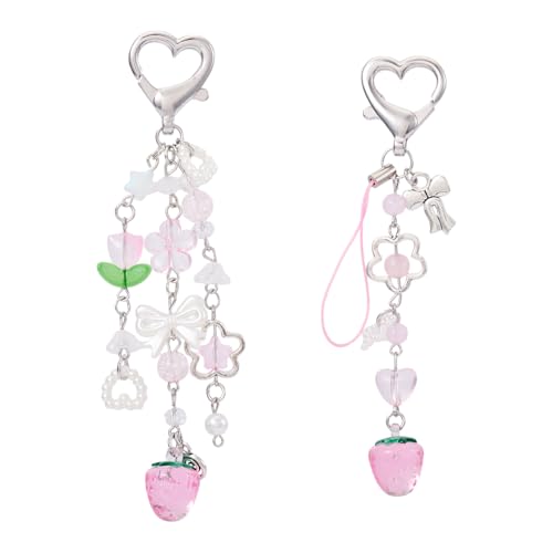 Schlüsselanhänger mit Erdbeer-Kirschen-Motiv, niedlicher Y2K-Taschen-Anhänger, Perlenschleife, Schlüsselanhänger, Geldbörse, Handtasche, Schmuck, Geschenke für Frauen, Erdbeerrosa, Standard Schlüsselanhänger mit Erdbeer-Kirschen-Motiv, niedlicher Y2K-Taschen-Anhänger, Perlenschleife, Schlüsselanhänger, Geldbörse, Handtasche, Schmuck, Geschenke für Frauen, Erdbeerrosa, Standard von BB Beadthoven