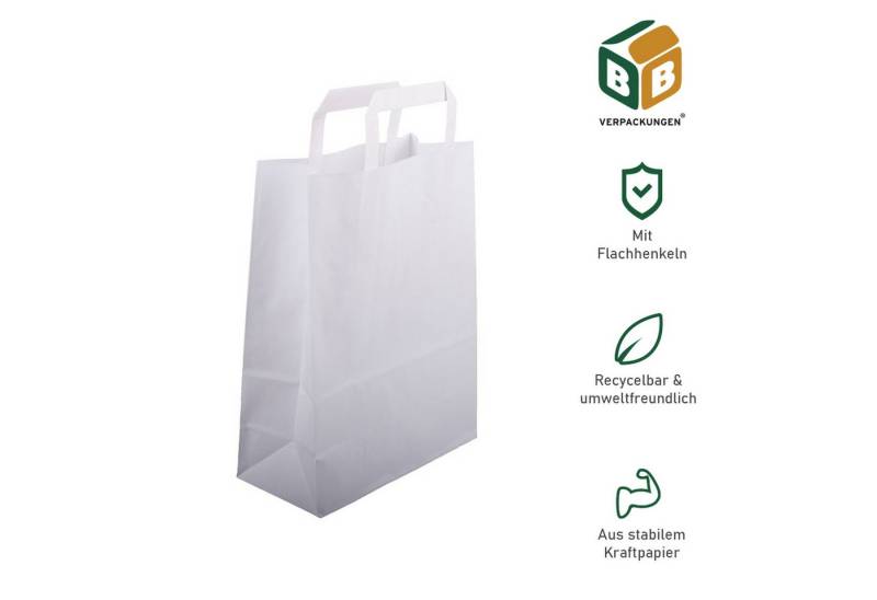 BB-Verpackungen Tragetasche Papiertragetasche mit Griff (2-tlg), Weiß, 180 mm + 80 mm x 220 mm, 70 g/m², 1000 Stück von BB-Verpackungen