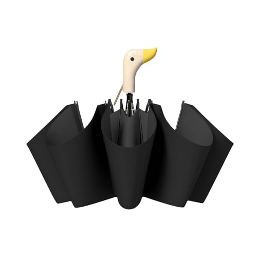 BBASILIYSD Kompakter Reise-Regenschirm mit Duckhead-Griff, Reise-Regenschirm, niedliches Entenkopf-Griff-Design, tragbar, 8 Rippen, faltbarer Regenschirm mit Holzgriff, Schwarz , Einheitsgröße von BBASILIYSD