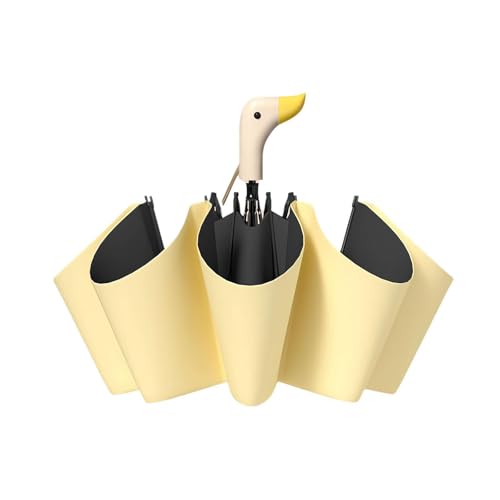 BBASILIYSD Kompakter Reise-Regenschirm mit Duckhead-Griff, Reise-Regenschirm, niedliches Entenkopf-Griff-Design, tragbar, 8 Rippen, faltbarer Regenschirm mit Holzgriff, gelb, Einheitsgröße von BBASILIYSD