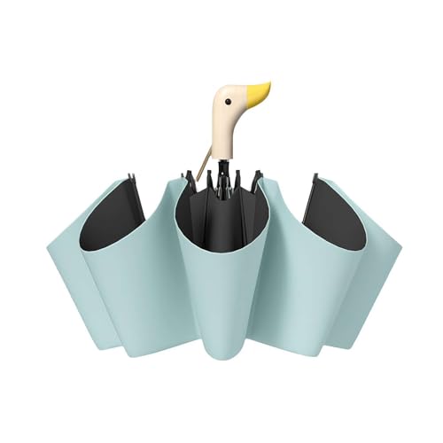 BBASILIYSD Kompakter Reise-Regenschirm mit Duckhead-Griff, Reise-Regenschirm, niedliches Entenkopf-Griff-Design, tragbar, 8 Rippen, faltbarer Regenschirm mit Holzgriff, hellblau, Einheitsgröße von BBASILIYSD