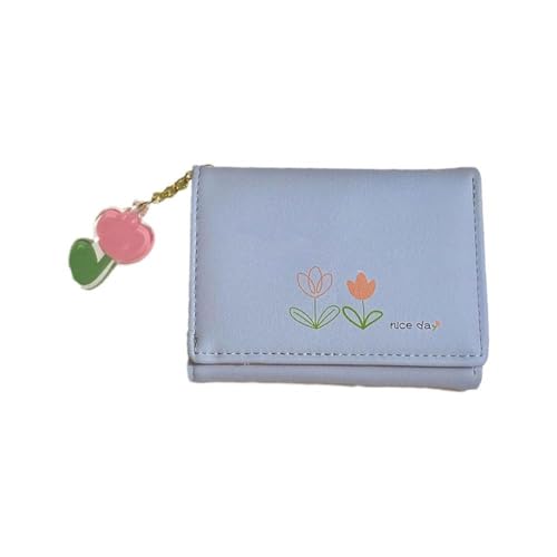 BBASILIYSD Schlanke Geldbörse für Damen, Tulpen-Karten-Geldbörse, RIFD-Tasche, Kreditkarten-Schlüsselanhänger, Geldbeutel, Ledergeldbörse mit, blau, Größe von BBASILIYSD