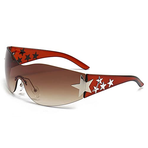 BBASILIYSD Star Y2K Sonnenbrille randlos Pentagramm Dekoration Frauen Strand Dekoration Outdoor Brillen Brille UV Sport Sonne St L8R1 Schutz, coffee, Einheitsgröße von BBASILIYSD