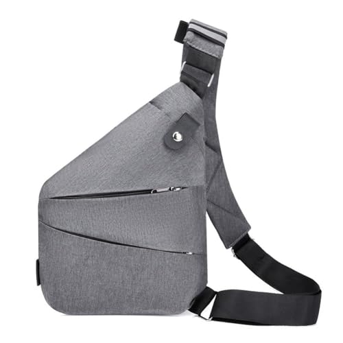 Diebstahl Crossbody Tasche für Damen und Herren Multi-Pocket Brusttasche Sling Bag Tasche Reise Wasserdicht für Fahrrad Diebstahl, Graue rechte Brust von BBASILIYSD