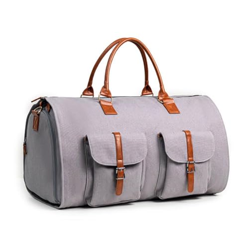 Kleidersack für Reisen, wandelbar, Handgepäck, Duffel, PU-Tasche für Herren, wasserdicht, in 2 großen Taschen, 1 Business-Reiseanzug, Kleid, grau, Größe von BBASILIYSD