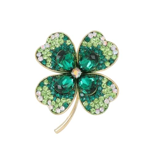 Lucky Green Vierblättriges Kleeblatt Brosche Strass Grün Kleeblatt Brosche Pin Strass Glücksblatt L Irisches Kleeblatt CZ Vier, 1 PC, Metall von BBASILIYSD