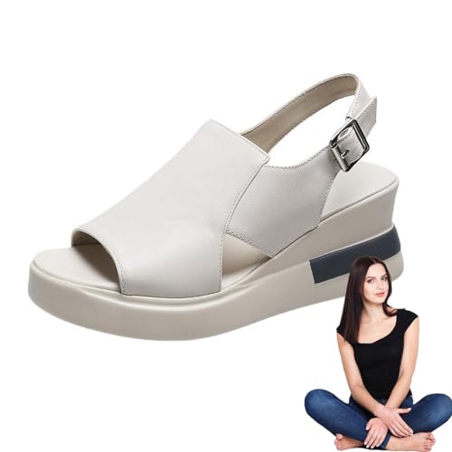 BBAUER Keilsandaletten,Keilabsatzsandalen für Damen,Bequeme weiße Sandalen | Sommerschuhe, rutschfeste Sandalen für Party, Arbeit, Reisen, Einkaufen, Dating, Alltag von BBAUER