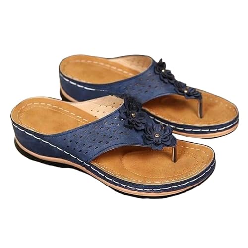 BBAUER Sandalen Damen Dicke Sohle Flip Flops Sommer Flat Flip Flop T Strap Sandalen Plus Size Sandalen-Blau-36 von BBAUER