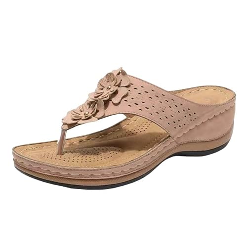 BBAUER Sandalen Damen Dicke Sohle Flip Flops Sommer Flat Flip Flop T Strap Sandalen Plus Size Sandalen-Rosa-37 von BBAUER