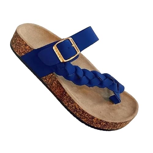 BBAUER Sandalen Damen Dicke Sohle Sandalen Sommer Große Größe Sandalen Damen Schuhe Solide Farbe Flache Hausschuhe-Blau-35 von BBAUER