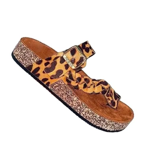 BBAUER Sandalen Damen Dicke Sohle Sandalen Sommer Große Größe Sandalen Damen Schuhe Solide Farbe Flache Hausschuhe-Leopardenmuster-39 von BBAUER