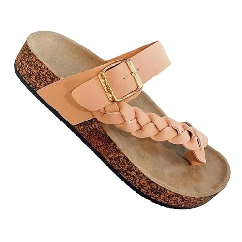 BBAUER Sandalen Damen Dicke Sohle Sandalen Sommer Große Größe Sandalen Damen Schuhe Solide Farbe Flache Hausschuhe-Rosa-36 von BBAUER