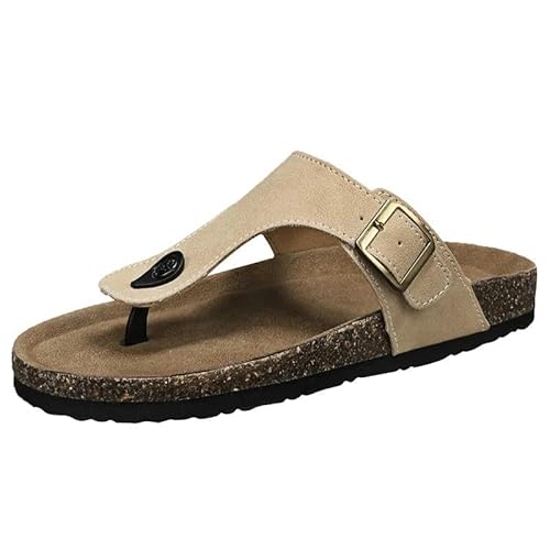 BBAUER Sandalen Damen Sandalen Sommer Open Toe Damenschuhe Flache Sandalen Damen Rutschfeste Leichte Laufschuhe-Sandfarbe-39 von BBAUER