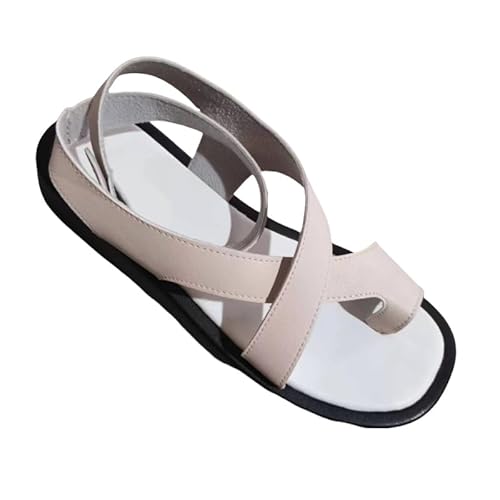 BBAUER Sandalen Damen Sommer Sandalen Leder Damen Sandalen Flache Mode Sandalen Damen Wedges-Beige-37 von BBAUER