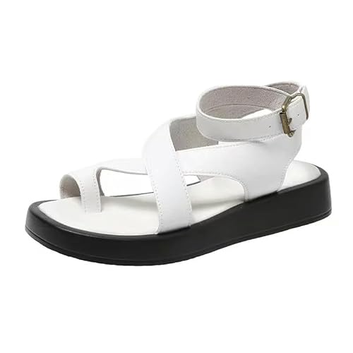 BBAUER Sandalen Damen Sommer Sandalen Leder Damen Sandalen Flache Mode Sandalen Damen Wedges-Weiss-36 von BBAUER