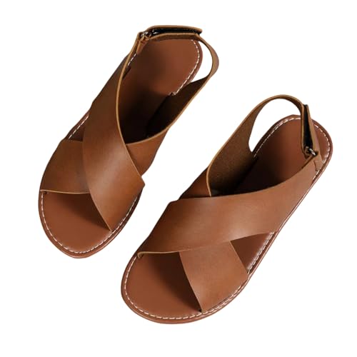 BBAUER Sandalen Damenschuhe Mode Schnalle Damen Sandalen Sommer Einfarbige Outdoor Flat Casual Strand Sandalen-Braun-37 von BBAUER