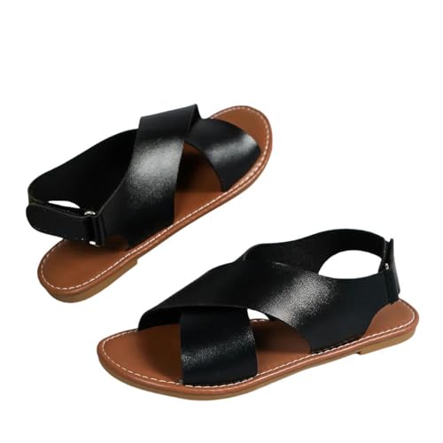 BBAUER Sandalen Damenschuhe Mode Schnalle Damen Sandalen Sommer Einfarbige Outdoor Flat Casual Strand Sandalen-Schwarz-36 von BBAUER