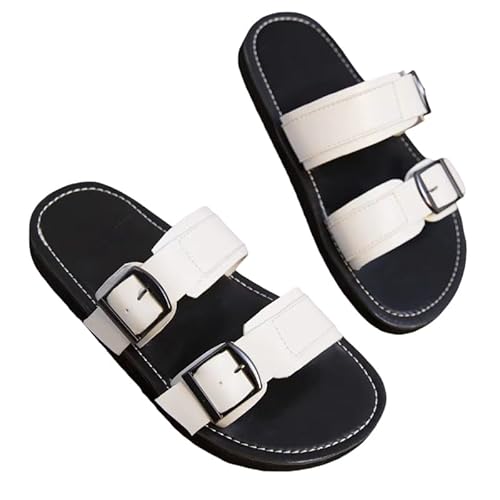 BBAUER Sandalen Damenschuhe Sommer Flache Hausschuhe Frauen Römische Schnalle Casual Strand Hausschuhe Frauen-Weiß-36 von BBAUER