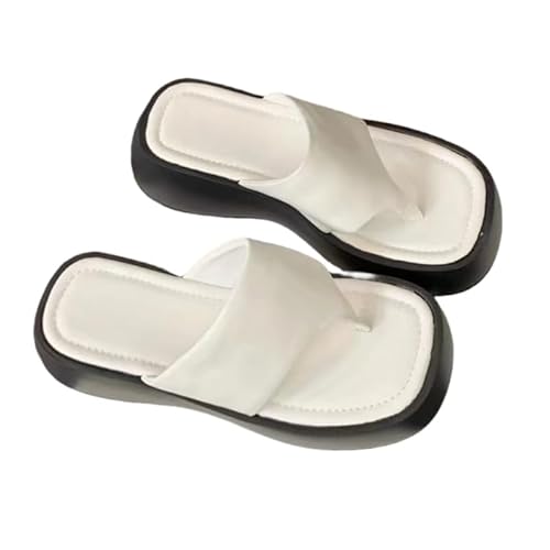 BBAUER Sandalen Damenschuhe Sommer Sandalen Dicke Sohle Hausschuhe Strand Pu Leder Casual Damen Flip-Flops-Weiß-38 von BBAUER