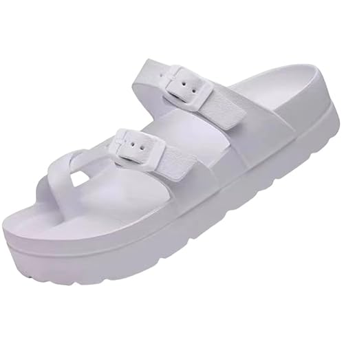 BBAUER Sandalen Dicke Sohle Sandalen Damen Schleife Schuhe Verstellbare Schnalle Hausschuhe Outdoor Strand Hausschuhe-Weiß A-36(22.5Cm) von BBAUER