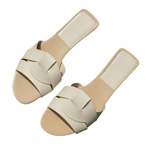 BBAUER Sandalen Mode Hausschuhe Frauen Flache Sandalen Casual Strand Hausschuhe Fisch Mund Schuhe Flache Hausschuhe-Beige-35 von BBAUER