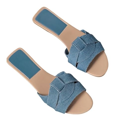 BBAUER Sandalen Mode Hausschuhe Frauen Flache Sandalen Casual Strand Hausschuhe Fisch Mund Schuhe Flache Hausschuhe-Himmelblau-39 von BBAUER