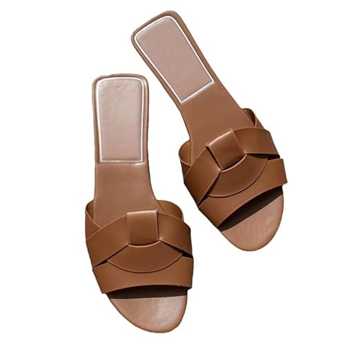 BBAUER Sandalen Mode Hausschuhe Frauen Flache Sandalen Casual Strand Hausschuhe Fisch Mund Schuhe Flache Hausschuhe-Khaki-36 von BBAUER