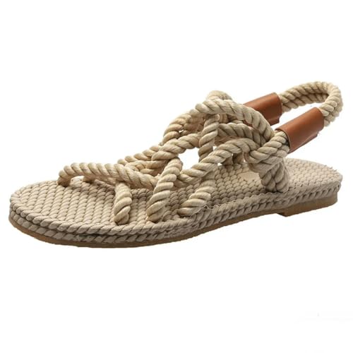 BBAUER Sandalen Sandalen Damen Schuhe Geflochtenes Seil Traditionelle Casual Stil Einfache Sandalen Damen Sommer Schuhe-Beige-36 von BBAUER