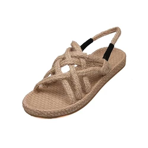 BBAUER Sandalen Sandalen Damen Schuhe Geflochtenes Seil Traditionelle Casual Stil Einfache Sandalen Damen Sommer Schuhe-Beige1Color-35 von BBAUER