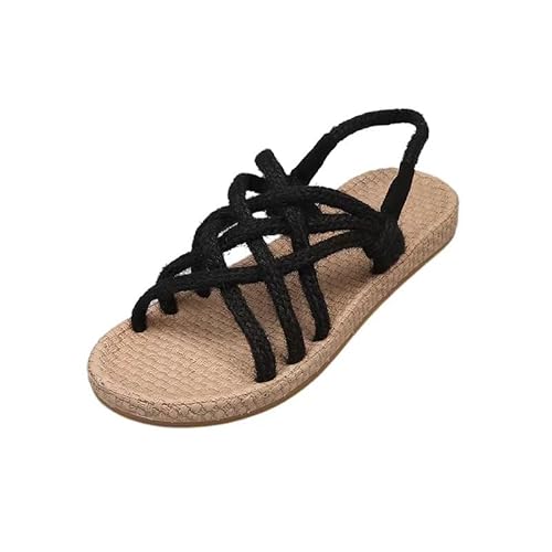 BBAUER Sandalen Sandalen Damen Schuhe Geflochtenes Seil Traditionelle Casual Stil Einfache Sandalen Damen Sommer Schuhe-Schwarz 1Color-37 von BBAUER