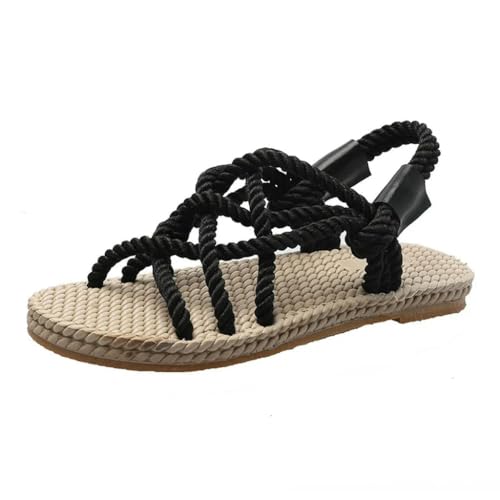 BBAUER Sandalen Sandalen Damen Schuhe Geflochtenes Seil Traditionelle Casual Stil Einfache Sandalen Damen Sommer Schuhe-Schwarz-35 von BBAUER